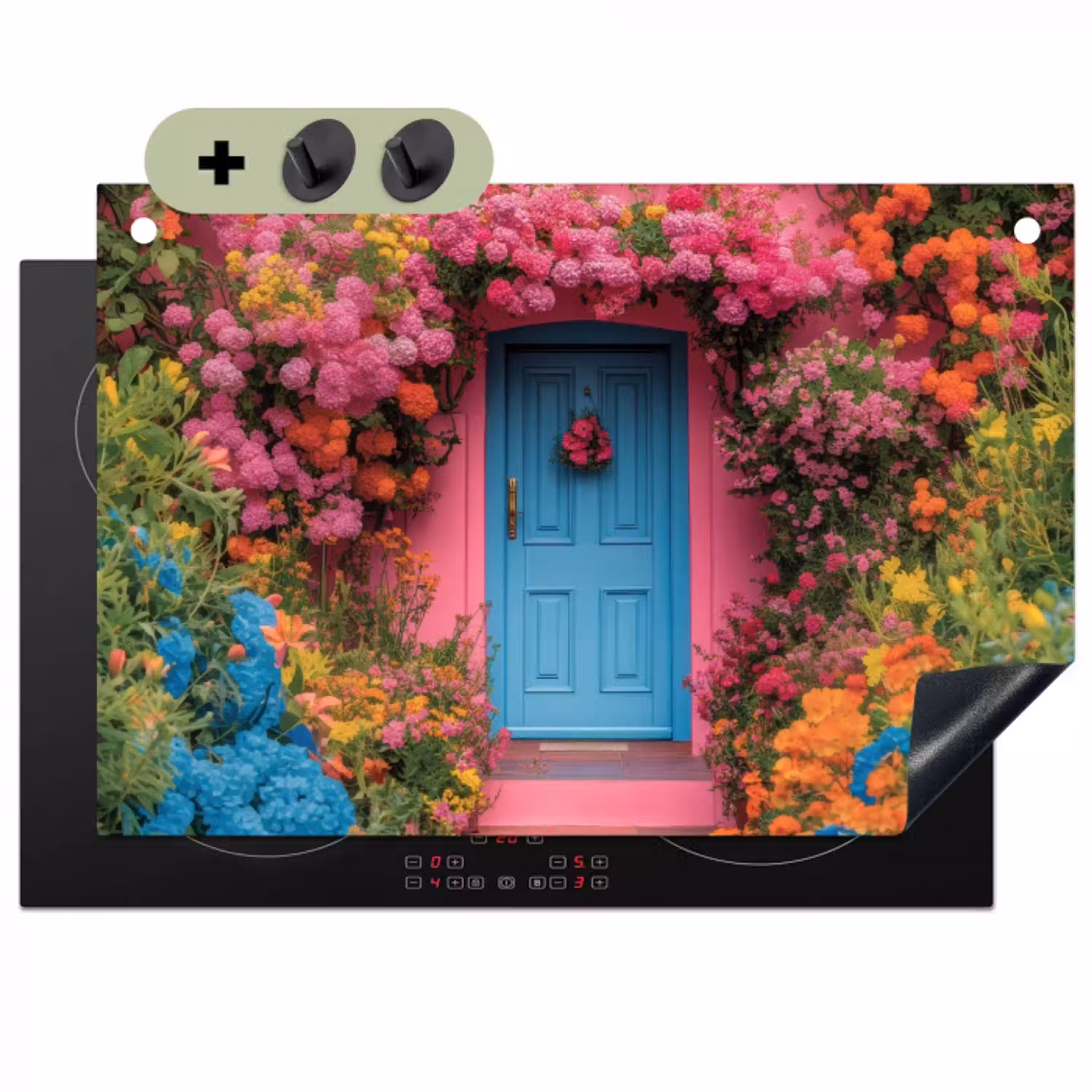 Bloemen - Deur - Roze Inductie beschemer met haakjes klein -3d