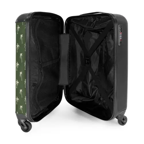 Patronen - Kleine palmbomen op donker olijfgroen NBS - Handbagage koffer - Kinderen Unisex middel -binnenkant