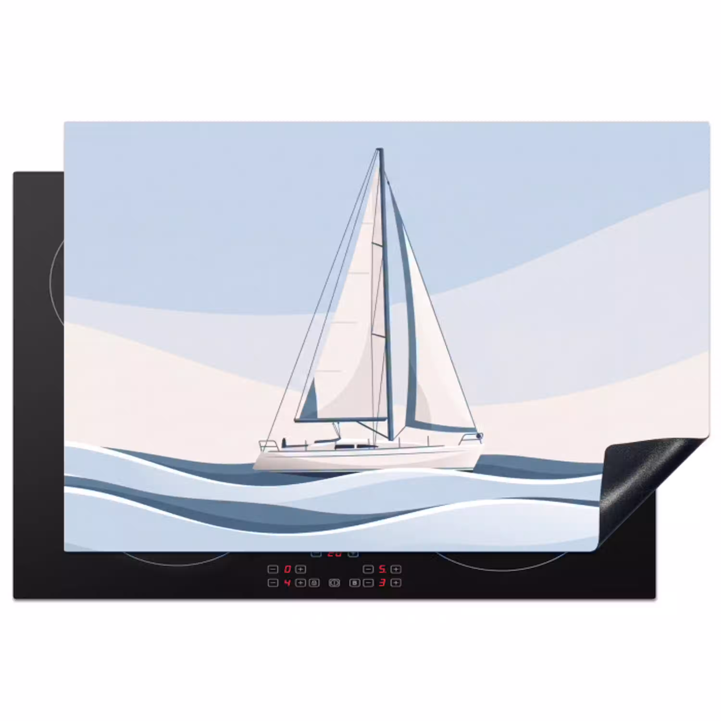 Boot - Zeil - Zee - Modern - Beige Inductie beschermer vinyl 3mm klein -3d