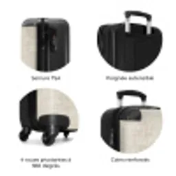 Linnen - Textuur - Beige NBS - Handbagage koffer - Volwassenen Unisex middel zzzzzzzbolletjes_FR