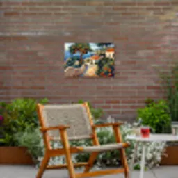 Huizen - Mozaïek - Sinaasappelbomen - Zee Tuinposter op houten frame 2 cm dik klein -sfeer3
