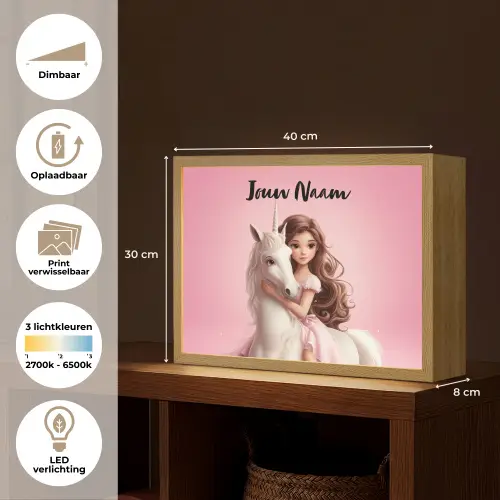 Prinses - Roze - Eenhoorn Light Box met batterij (Wandlamp kind) middel -USP_websiteoverzichtNL