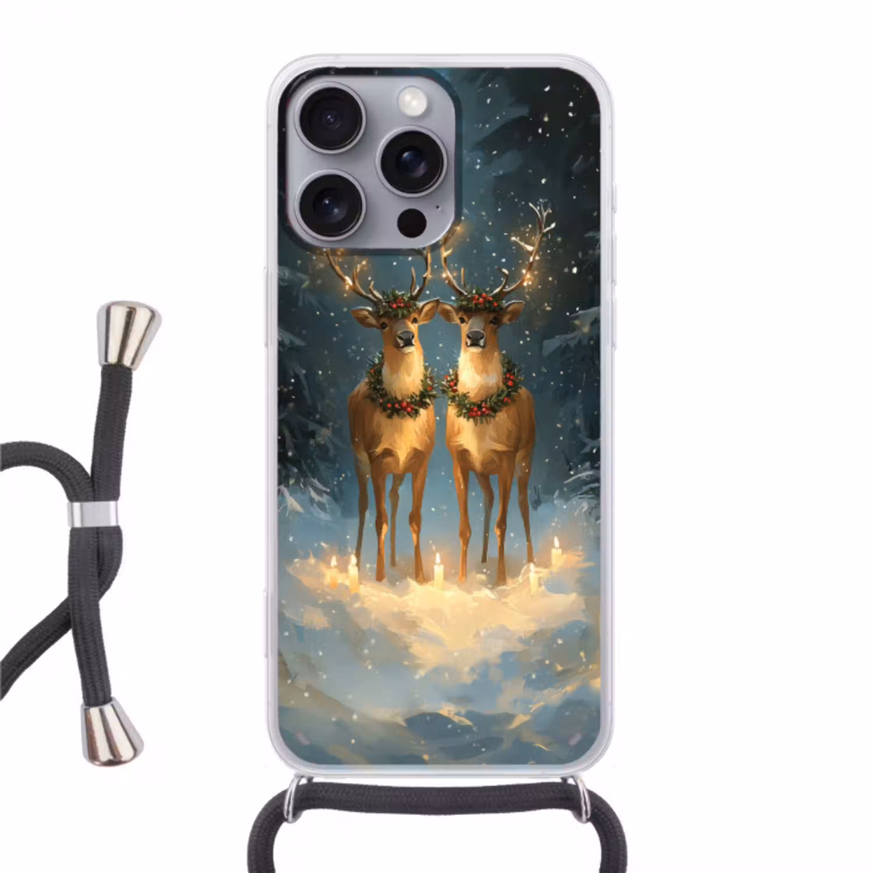 Dennensprookje - Rendier - Nacht Hoesje iPhone 16 Pro Max met koord klein -3d