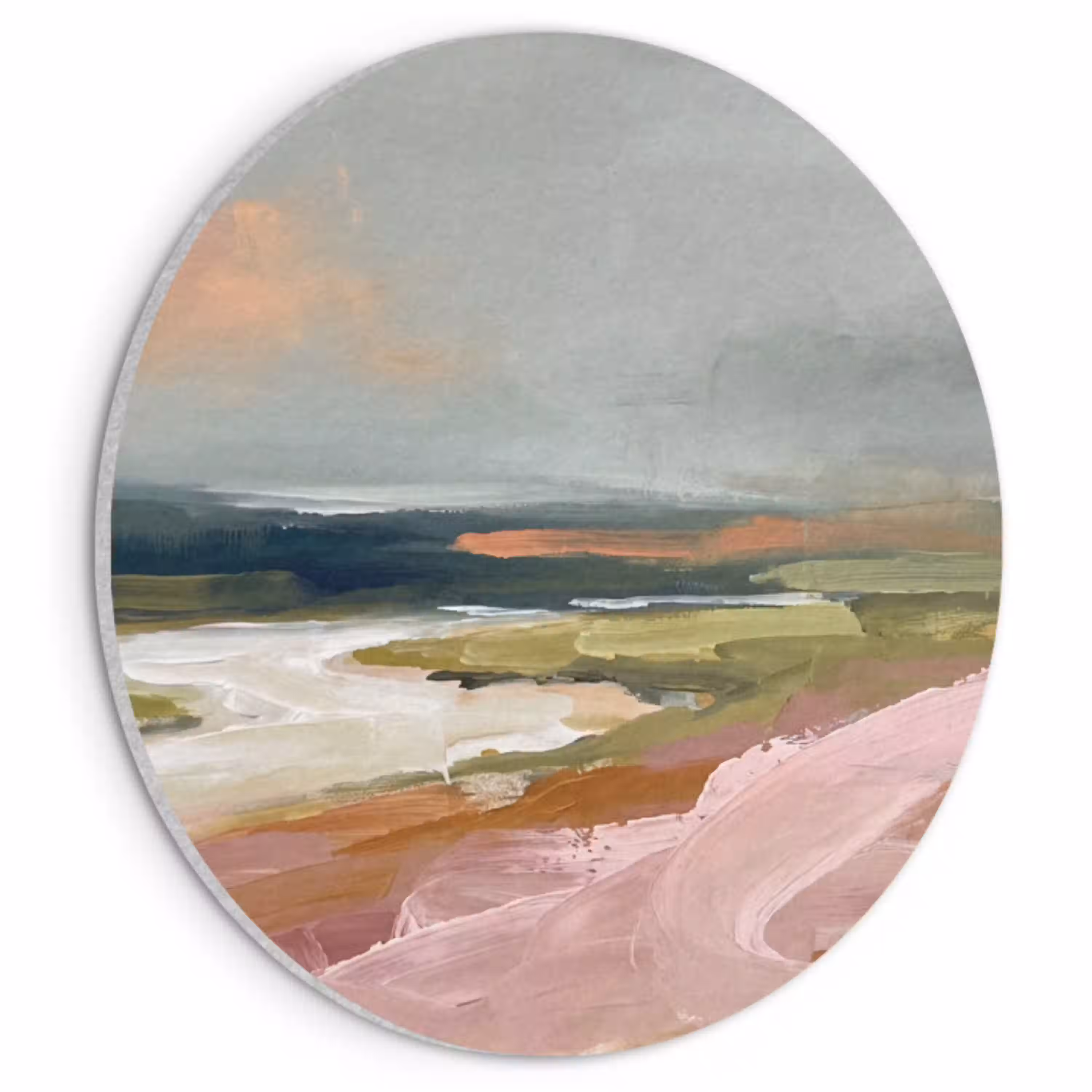 Landschap - Rivier - Abstract - Roze - Groen Akoestische PET Vilt - Rond klein -3d