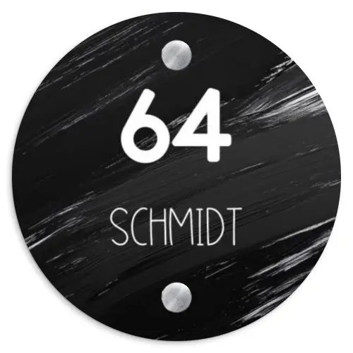 Zwart verftextuur - Modern Naambord Rond klein -3d