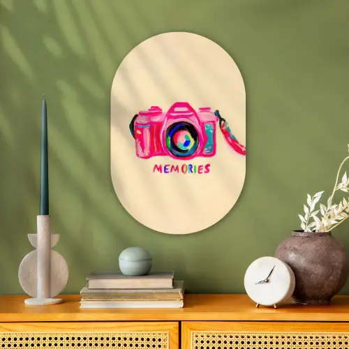 Camera - Memories - Roze - Geschilderd Wandcirkel Ovaal Forex klein -sfeer2