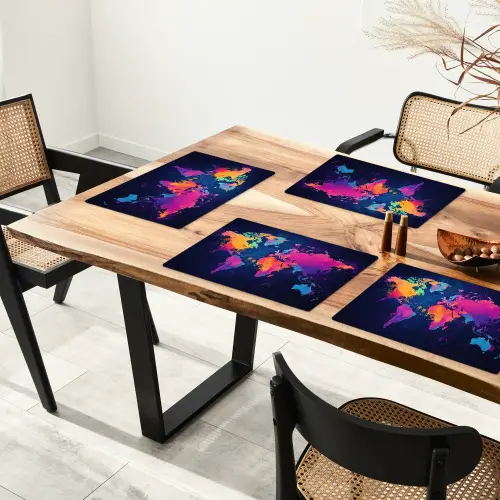 Wereldkaart - Kleurrijk - Graffiti Placemat vinyl groot -zzsfeer4_Kitchenyeah-website