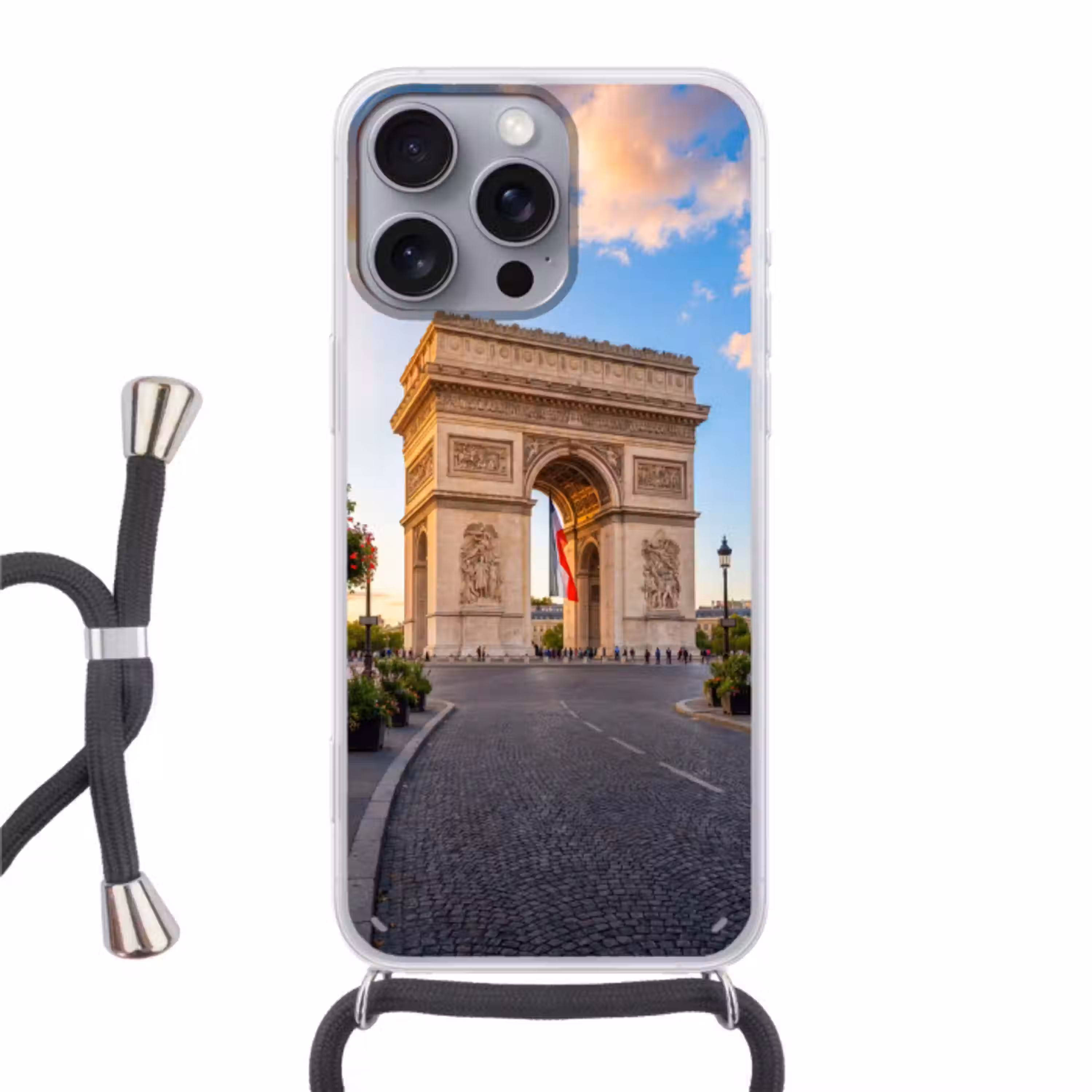Monument - Parijs - Zonsondergang - Architectuur - Goud Hoesje iPhone 16 Pro Max met koord klein -3d