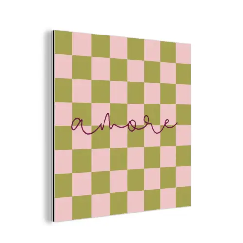 Patroon - Geblokt - Olijfgroen - Amore aluminium wit klein -3d
