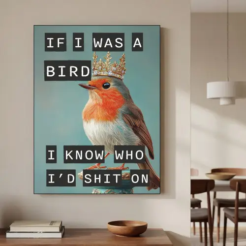 Roodborstje - Vogel - Blauw - Decoratie Textielframe zwart klein -sfeer2