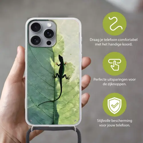 Hagedis - Blad - Nerven - Groen Hoesje iPhone 16 Pro Max met koord klein -sfeer2_NL