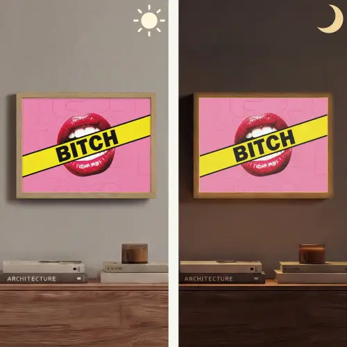 Lippen - Tekst - Kleurrijk Light Box met batterij (Wandlamp) middel -sfeer3