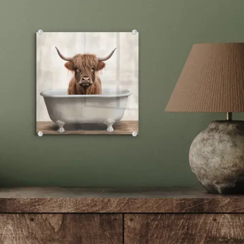 Schotse hooglander - Bad - Badkamer - Badkuip - Bruin - Horens plexiglas 5mm klein -sfeer3