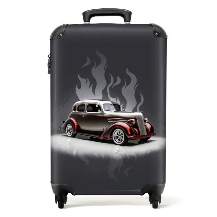 Grijze auto met grijze vlammen NBS - Handbagage koffer - Unisex middel -productfoto_recht