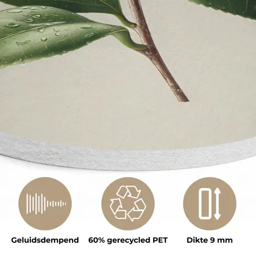 Cameliabloem - Wit - Groen Akoestische PET Vilt - Rond klein -closeup_NL