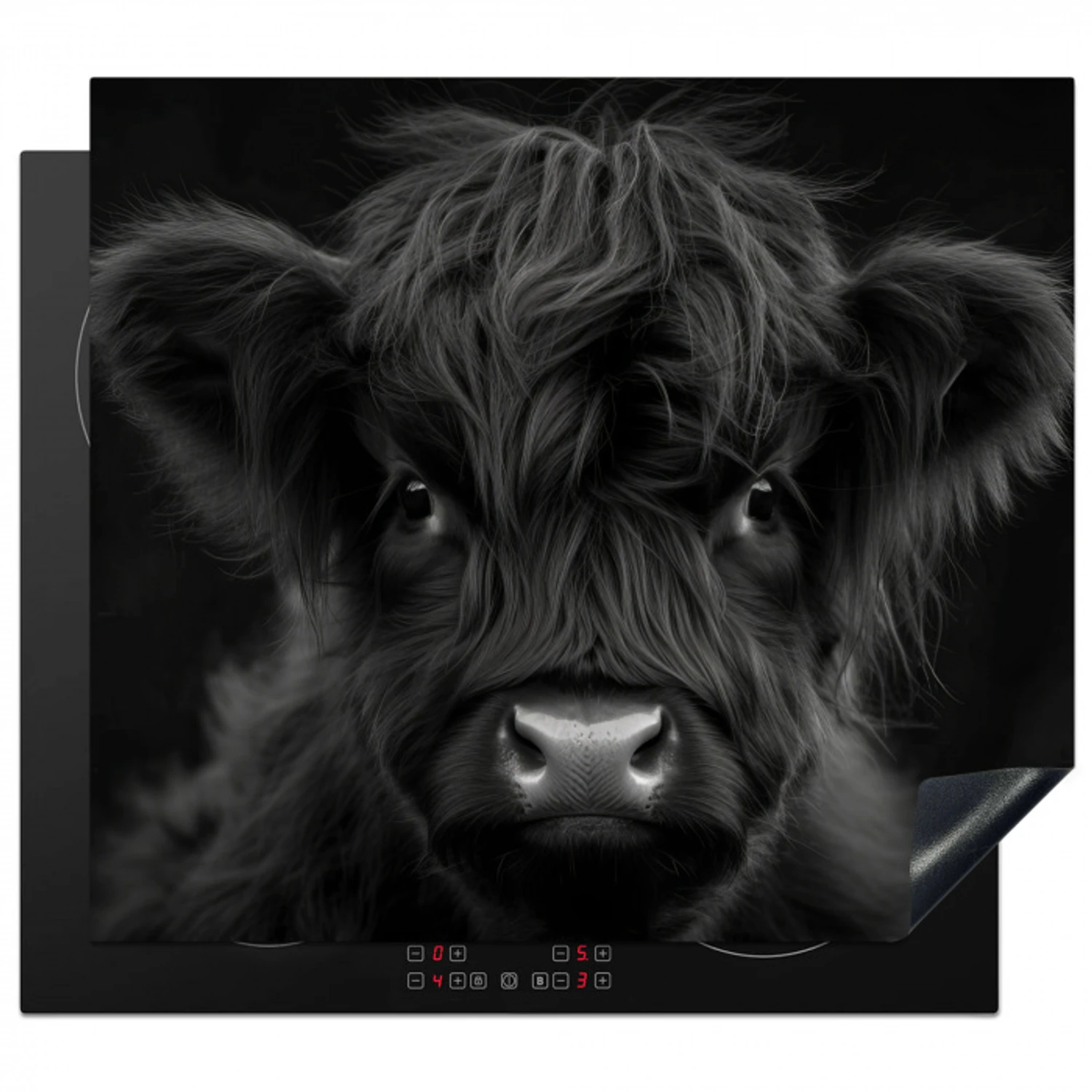 Schotse hooglander - Zwart - Kalfje - Koe Inductie beschermer vinyl 3mm middel -3d