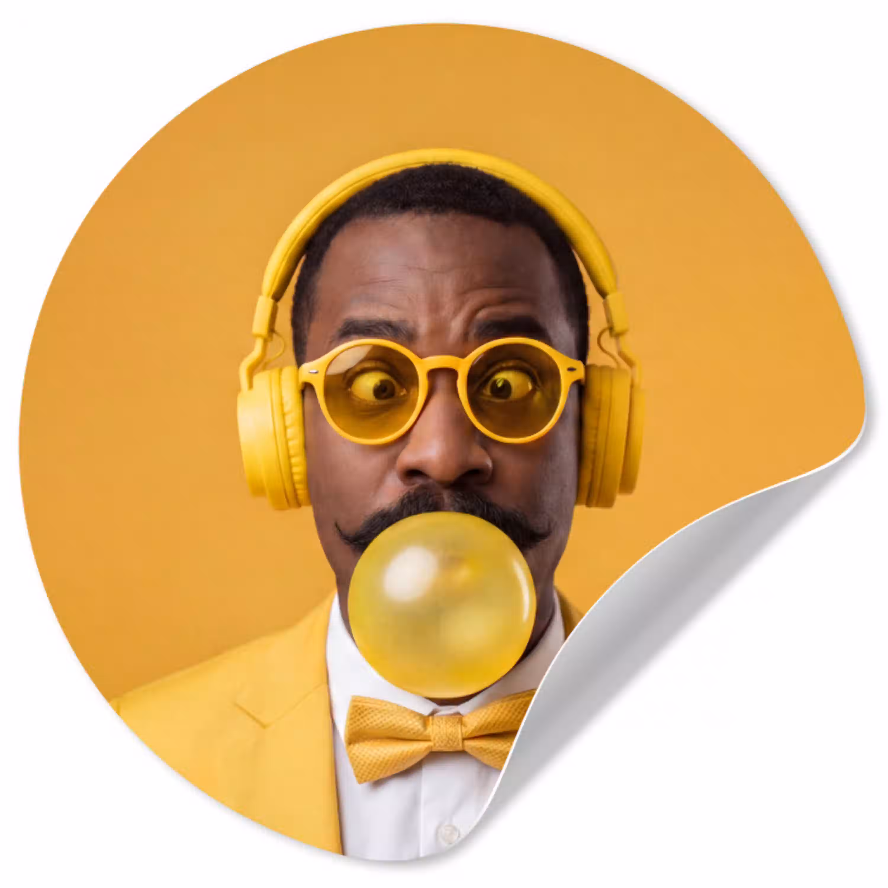 Man - Bubblegum - Portret - Geel - Modern Wandcirkel behangsticker klein -3d