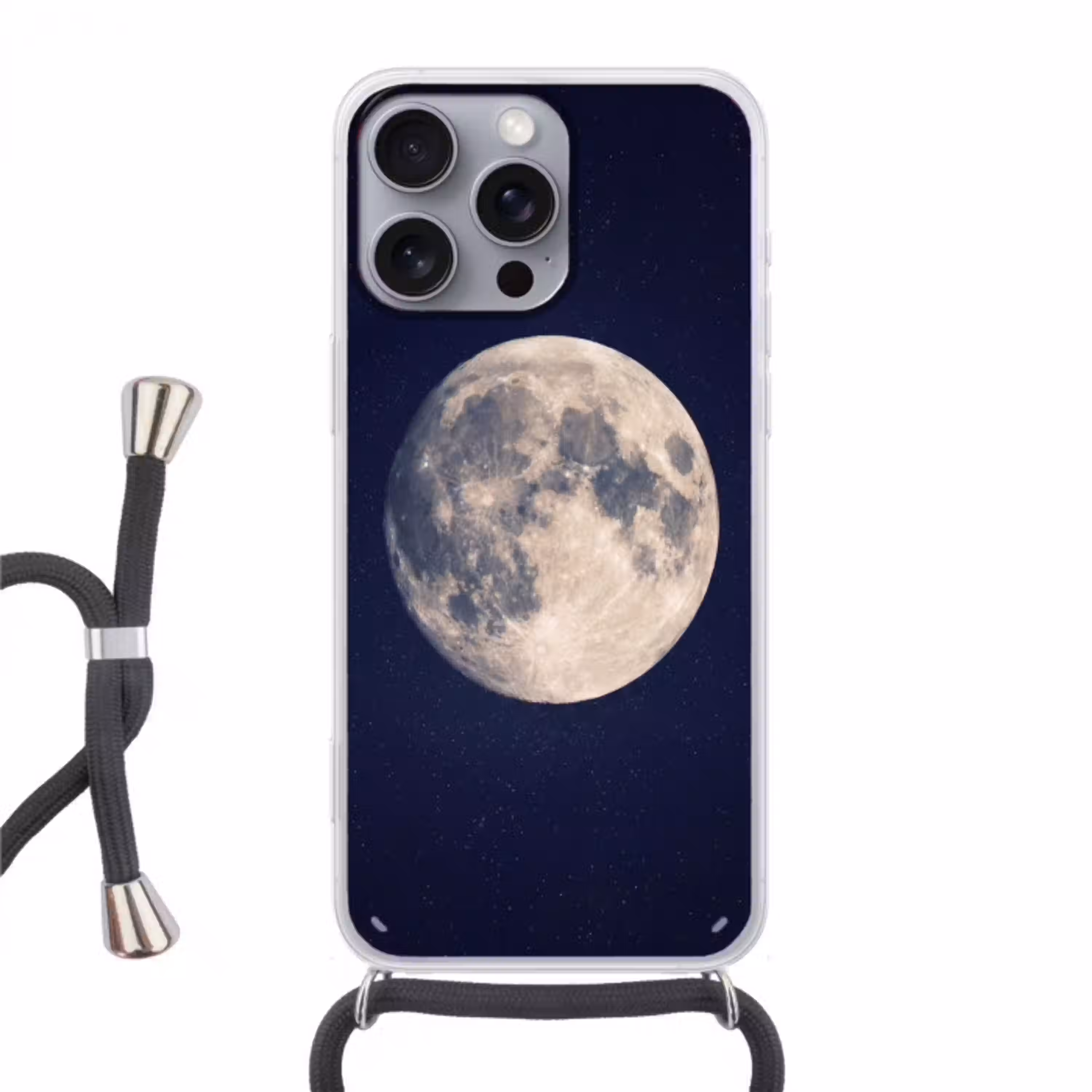 Ruimte - Maan - Kosmos Hoesje iPhone 16 Pro Max met koord klein -3d