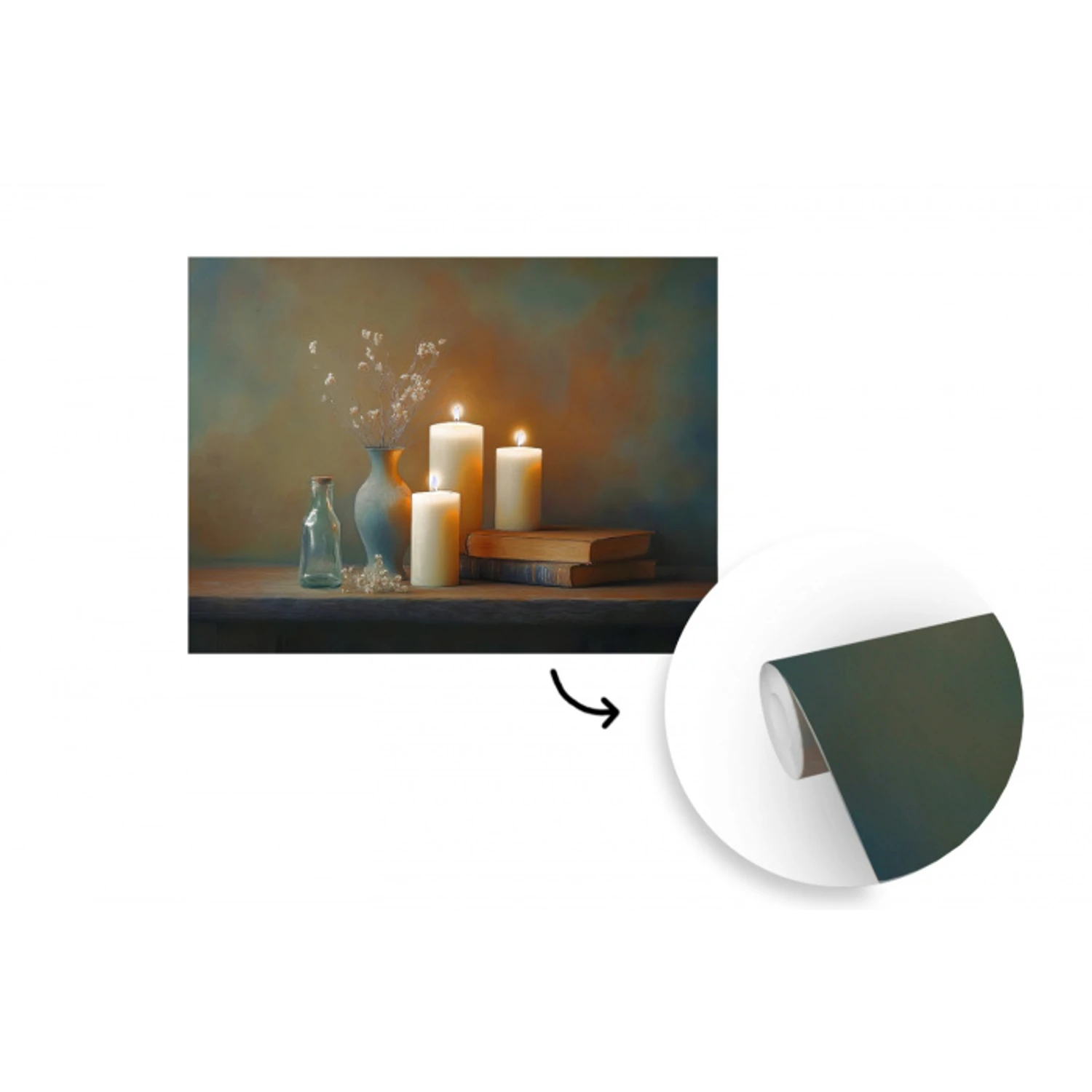 Kaarsen - Stilleven - Rustiek - Boeken fotobehang vinyl groot -3d