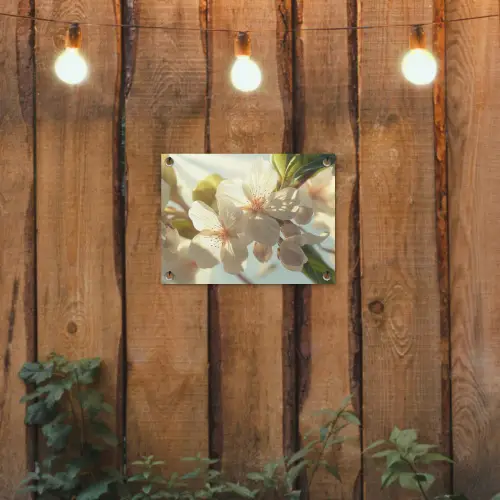 Bloesems - Wit - Zonnestralen -  Bloemblaadjes tuinposter los doek klein -sfeer1