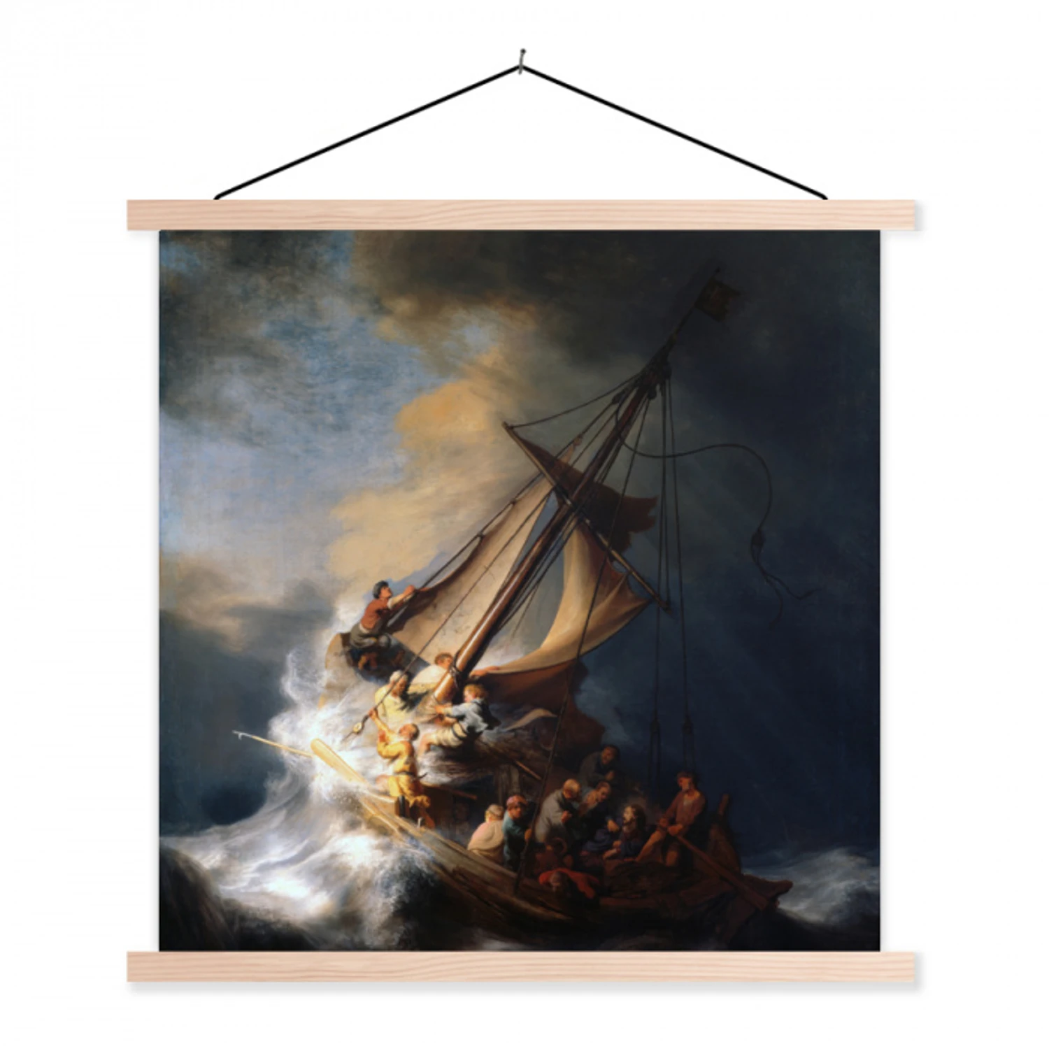 De storm op het meer van Galilea - Rembrandt van Rijn textielposter latten blank klein -3d