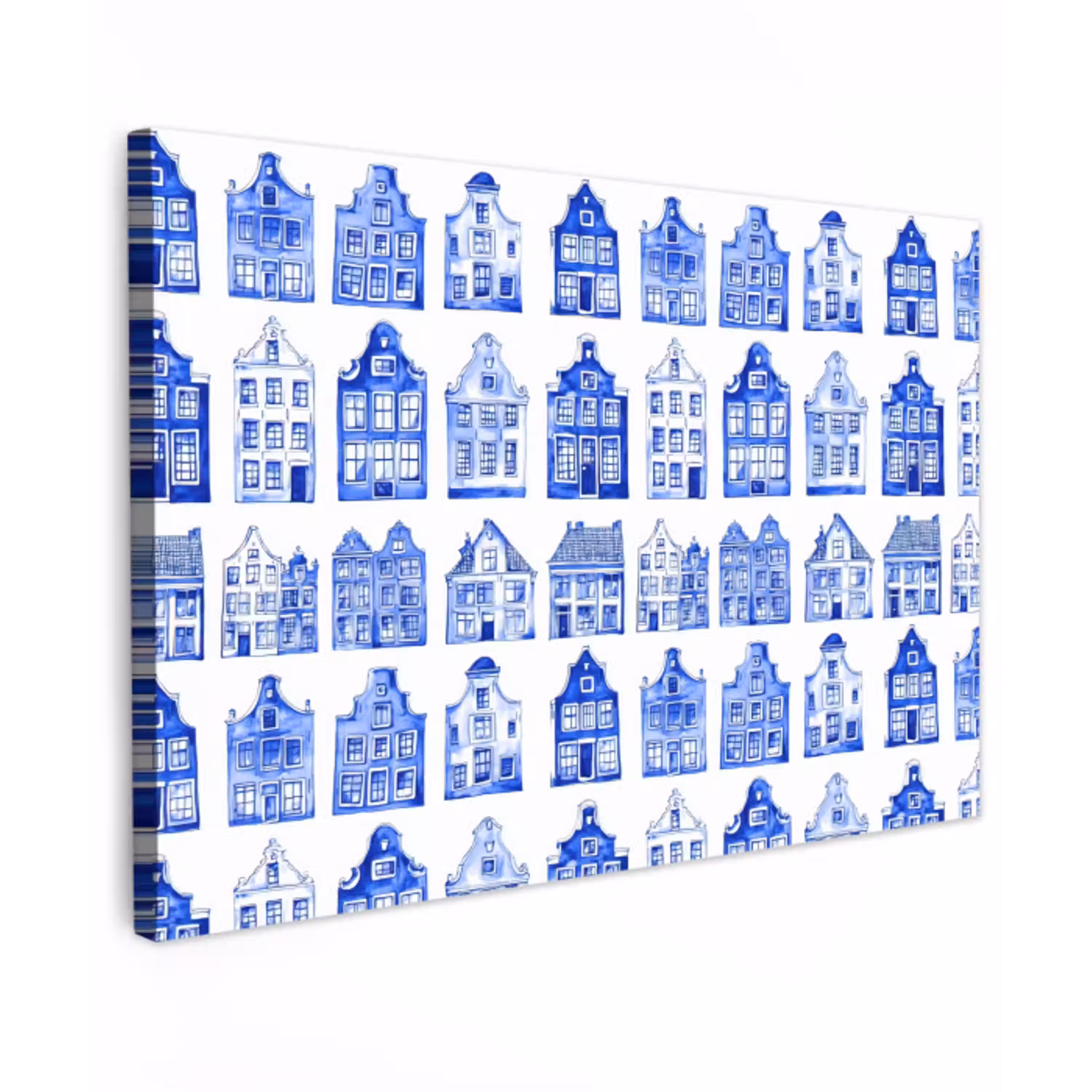 Patroon - Huizen - Blauw Tuinposter op houten frame 2 cm dik klein 845 -3d