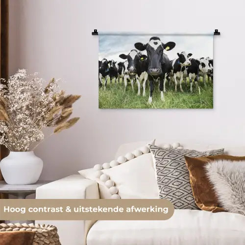 Koeien - Gras - Lente - Dieren - Weiland - Boerderij Wandkleed katoen klein -sfeer1