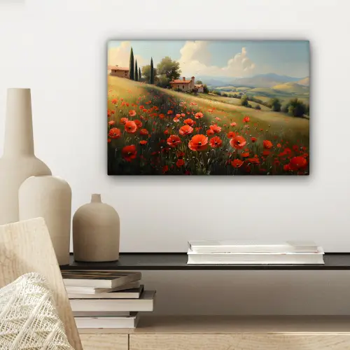 Klaprozen - Rood - Heuvels - Landschap canvas 2cm klein -sfeer6