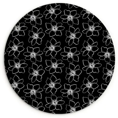 Bloemen - Patroon - Wit - Zwart Wandcirkel plexiglas klein 852 -3d