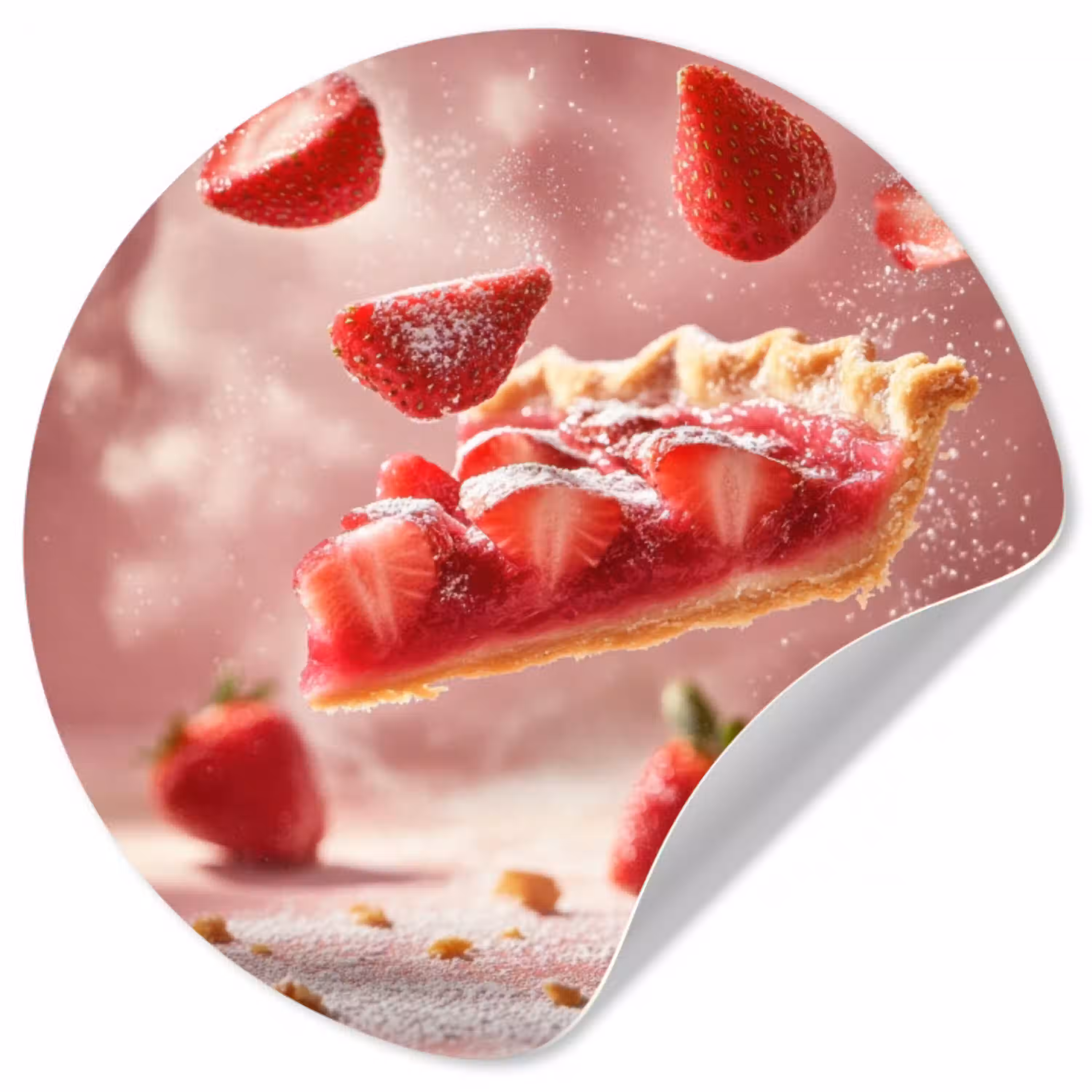 Aardbei - Taart- Eten - Roze Wandcirkel behangsticker klein -3d