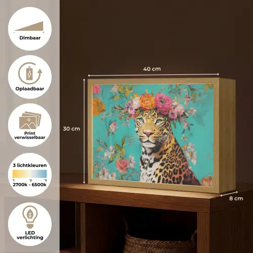 Luipaard - Bloemen - Kroon Light Box met batterij (Wandlamp) middel -USP_websiteoverzichtNL