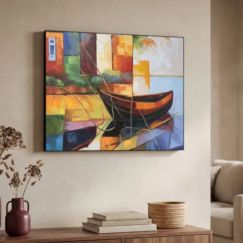 Abstract - Kunst - Boot - Kleuren Textielframe zwart klein -sfeer3