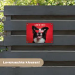 Hond - Hartjesbril - Loveyou - Rood tuinposter los doek klein -sfeer3
