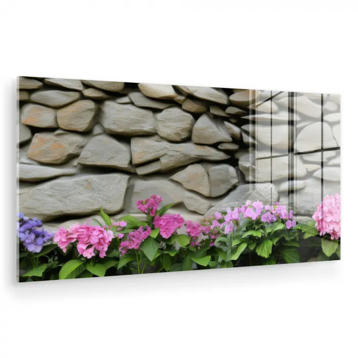 Hortensia’s - Stenen - Muur - Bloemen plexiglas 5mm klein -zzzproduct_nieuw