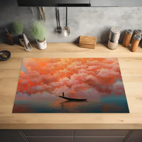 Zee - Boot - Wolken - Oranje Inductie beschermer vinyl 3mm klein -sfeer5