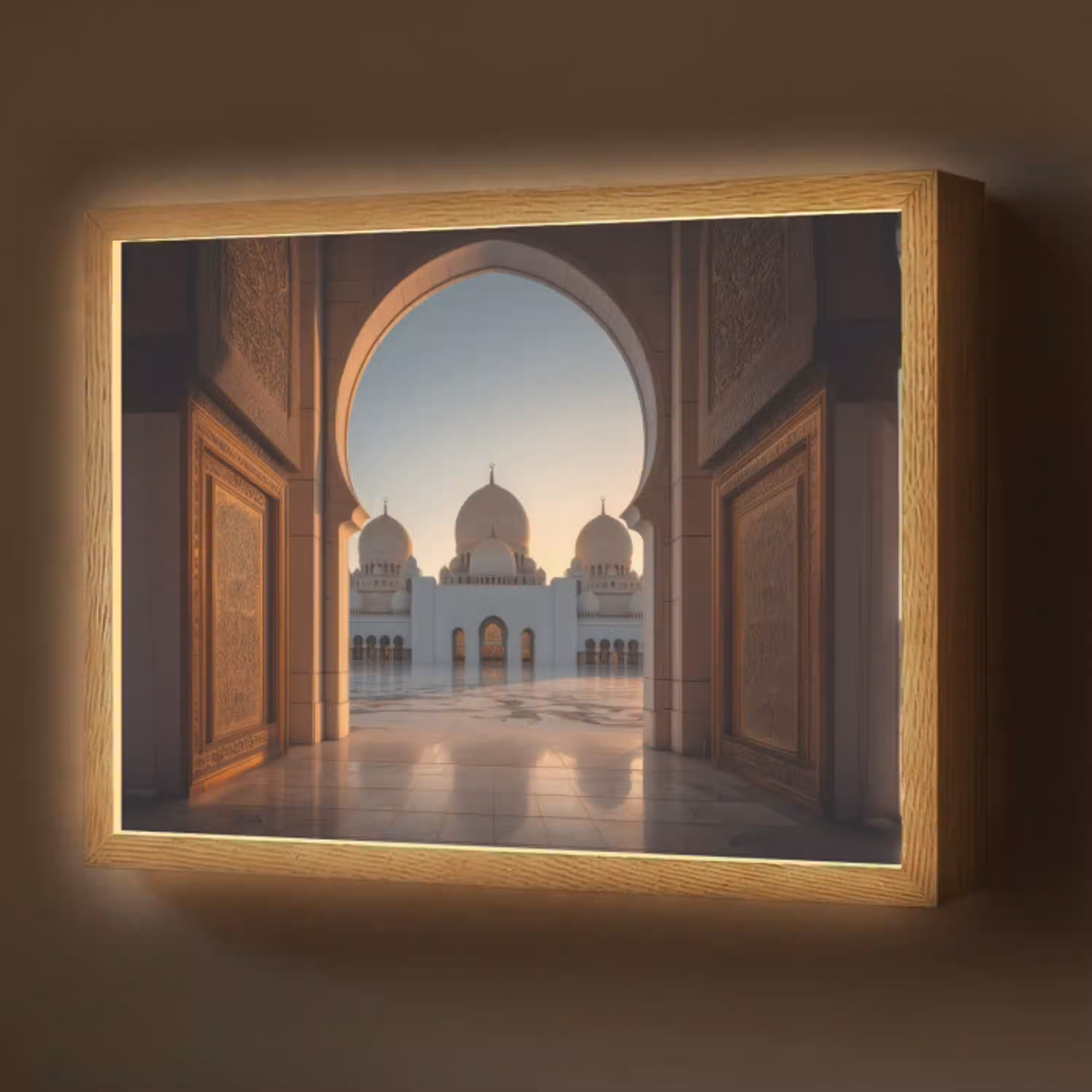 Zonsopkomst - Witte koepels - Plein - Moskee Light Box met batterij (Wandlamp) middel -z3d_website