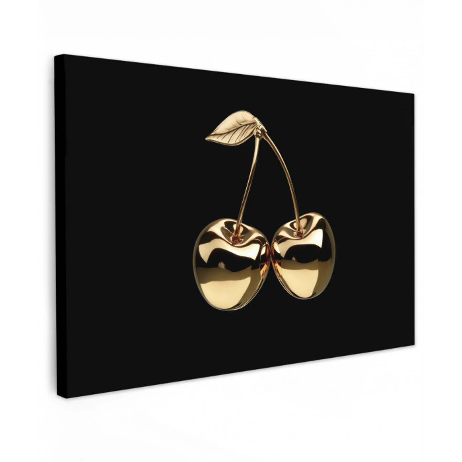 Kersen - Zwart - Goud - Chrome Tuinposter op houten frame 2 cm dik klein -3d