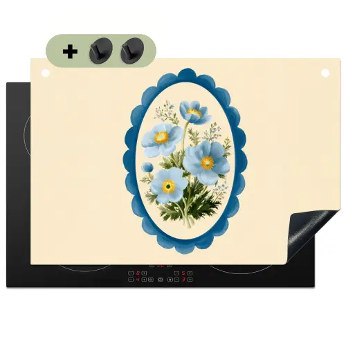 Lijst - Bloemen - Lichtblauw - Illustratie Inductie beschemer met haakjes klein -3d