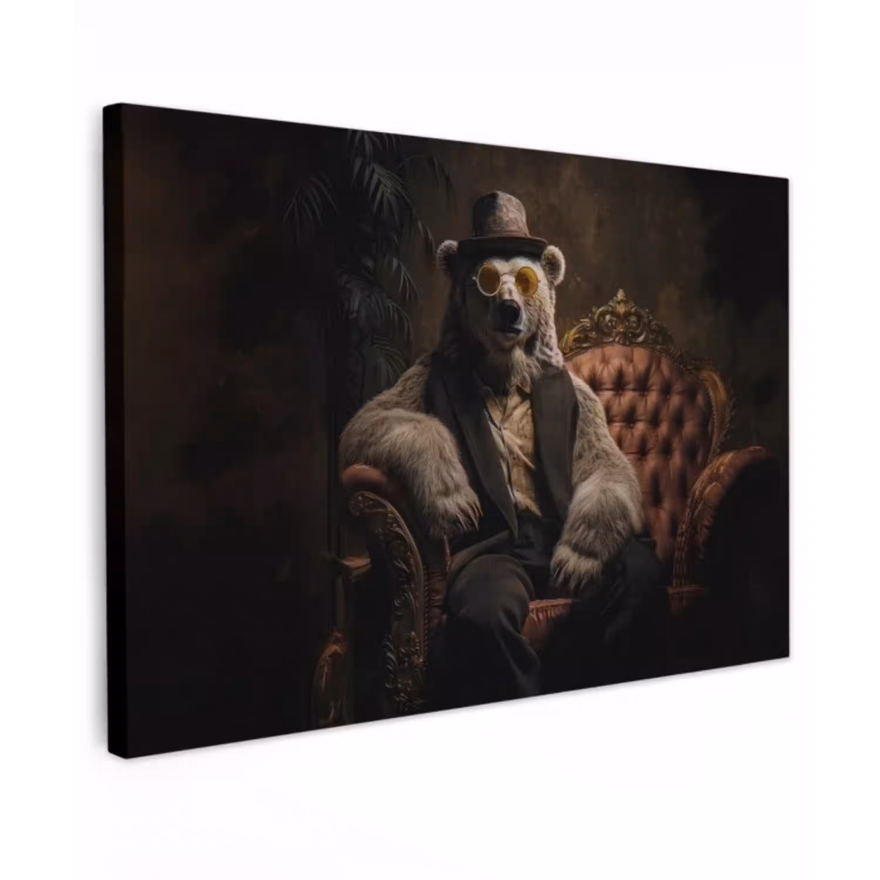 Ijsbeer - Hoed - Bril - Stoel Tuinposter op houten frame 2 cm dik klein -3d