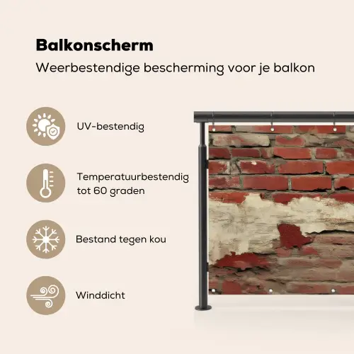 Muur - Baksteen - Verweerd Balkonbeschermer Duitsland klein -specs_NL