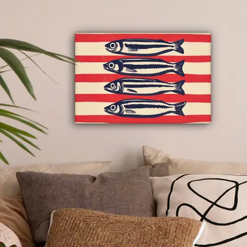 Sardines - Rood en beige strepen canvas 2cm klein -sfeer1