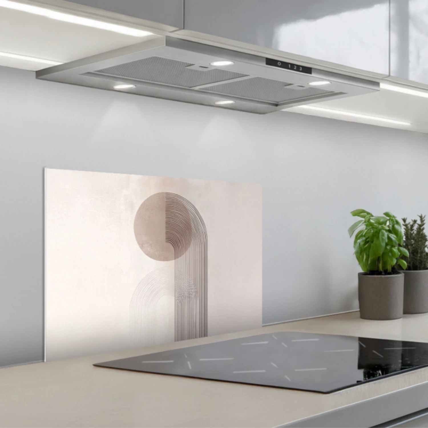 Minimalistisch - Cirkel - Lichtgrijs keuken achterwand spatscherm klein -3d_schuin