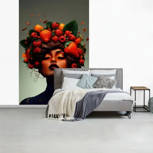 Vrouw - Chocolade - Frambozen - Aardbeien - Koekjes fotobehang vinyl groot -slaapkamer