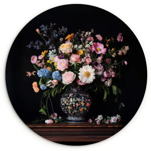 Bloemenvaas - Hout - Bloemen - Boeket Wandcirkel plexiglas klein -3d