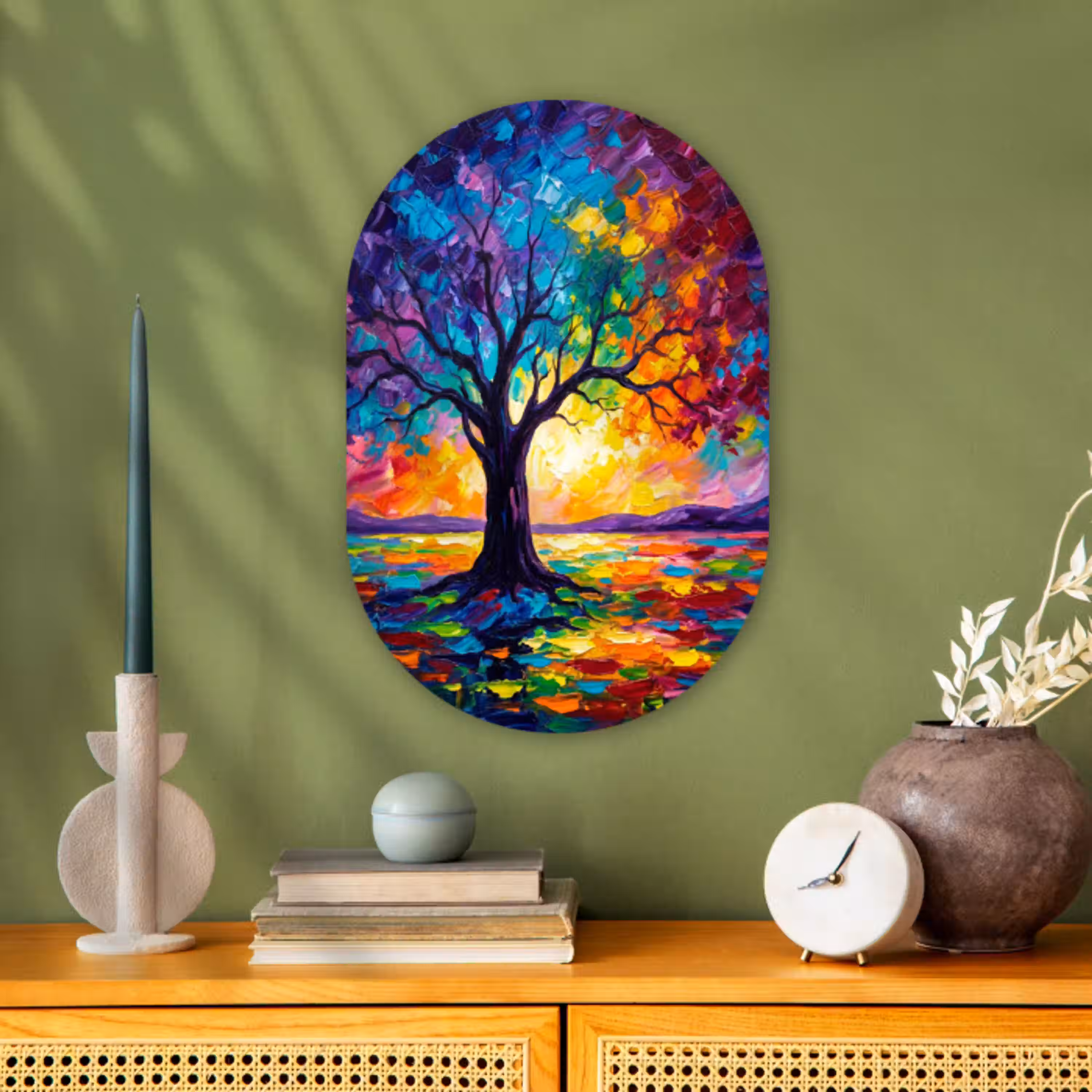 Boom - Landschap - Natuur - Abstract - Kleurrijk Wandcirkel Ovaal Forex klein -sfeer2