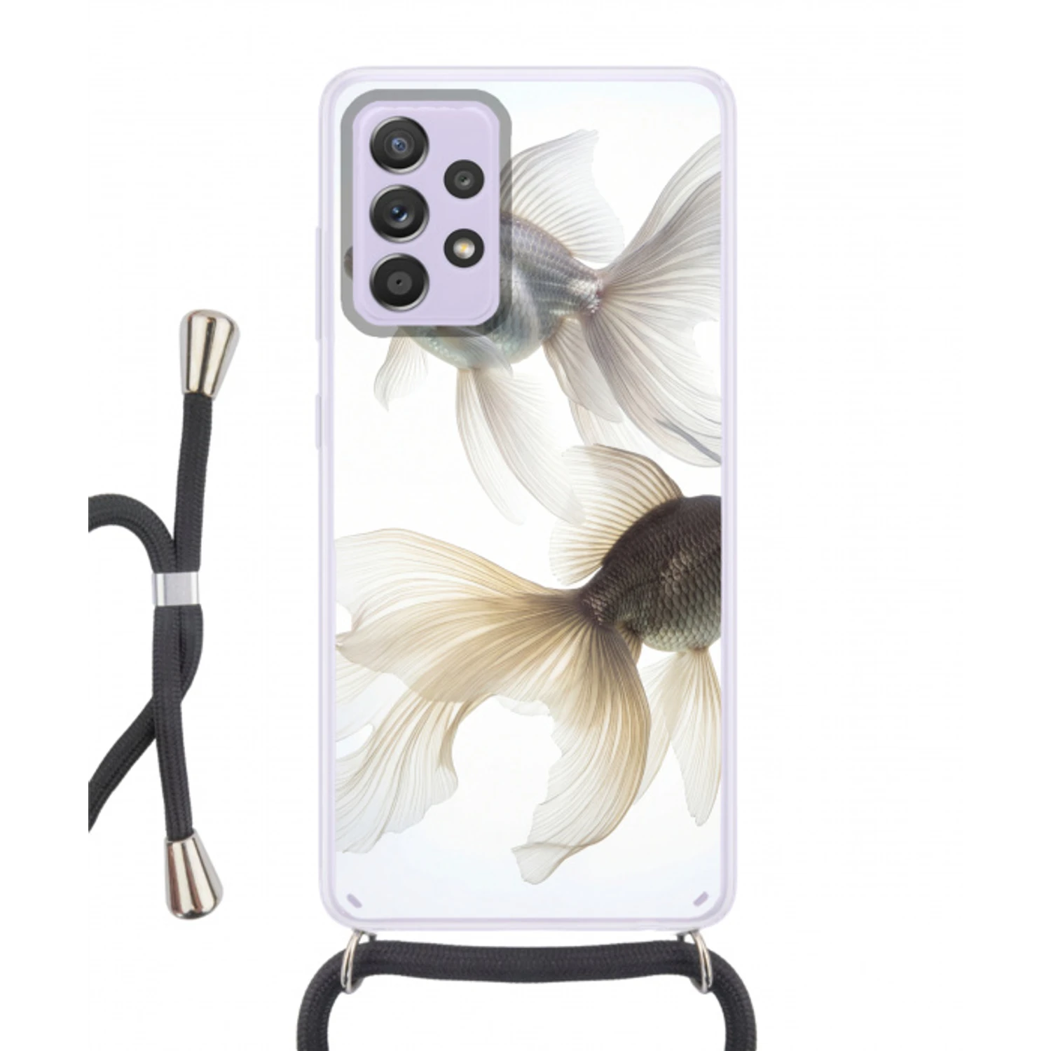 Goudvissen - Modern - Wit Hoesje Samsung Galaxy A52 5G met koord klein -3d