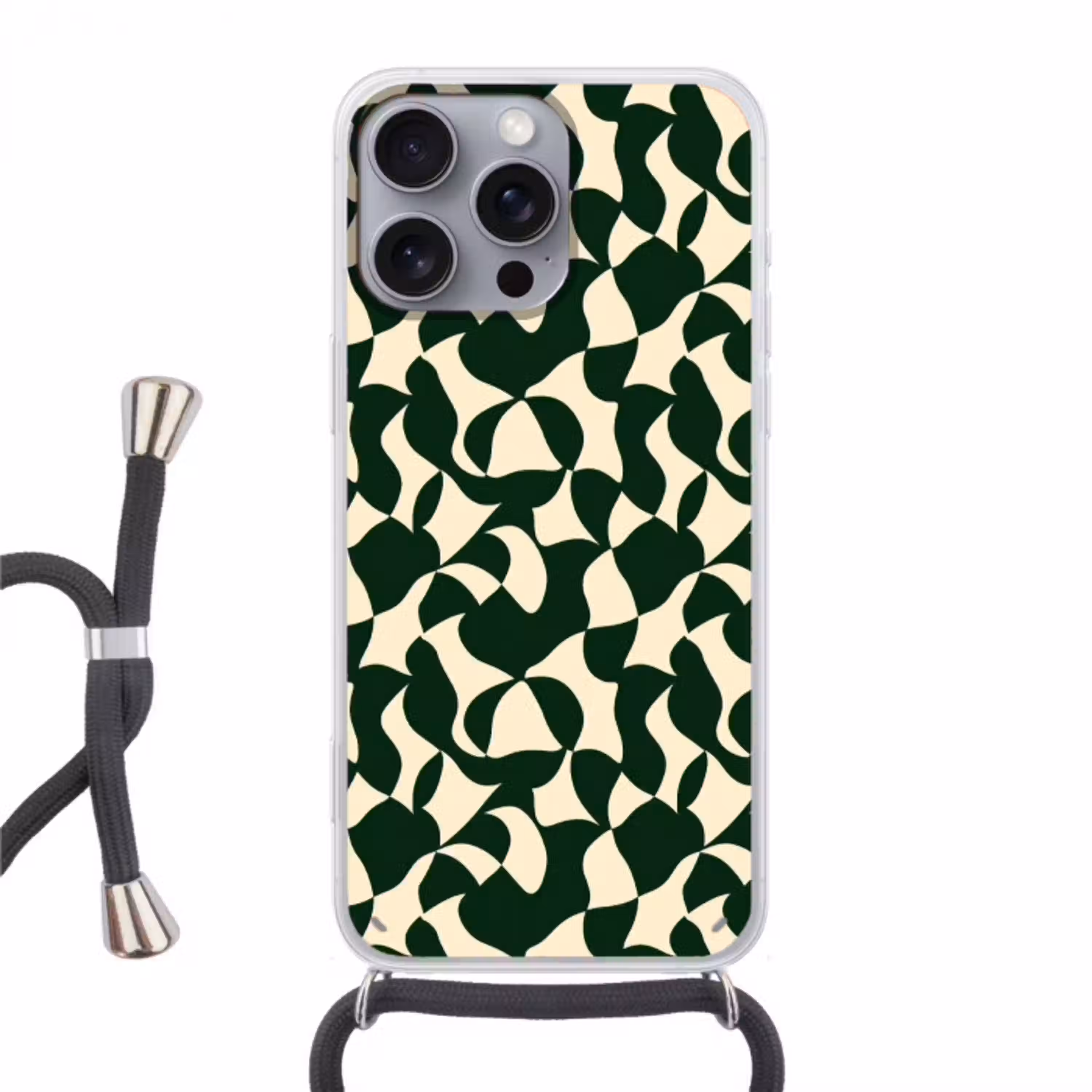 Groen - Organische vlakken - Crème Hoesje iPhone 16 Pro Max met koord klein 804 -3d