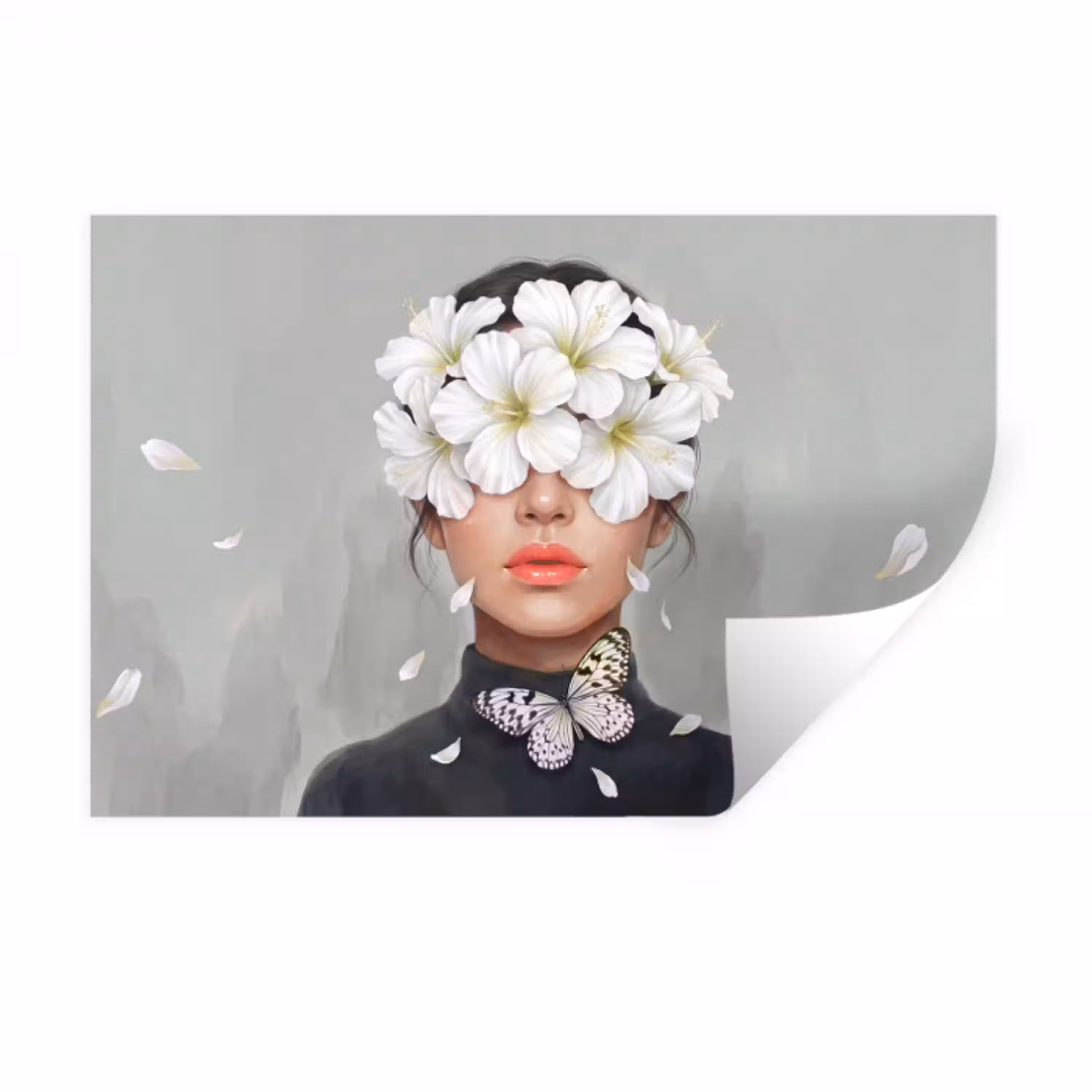Lelies - Portret - Wit Muursticker klein -3d