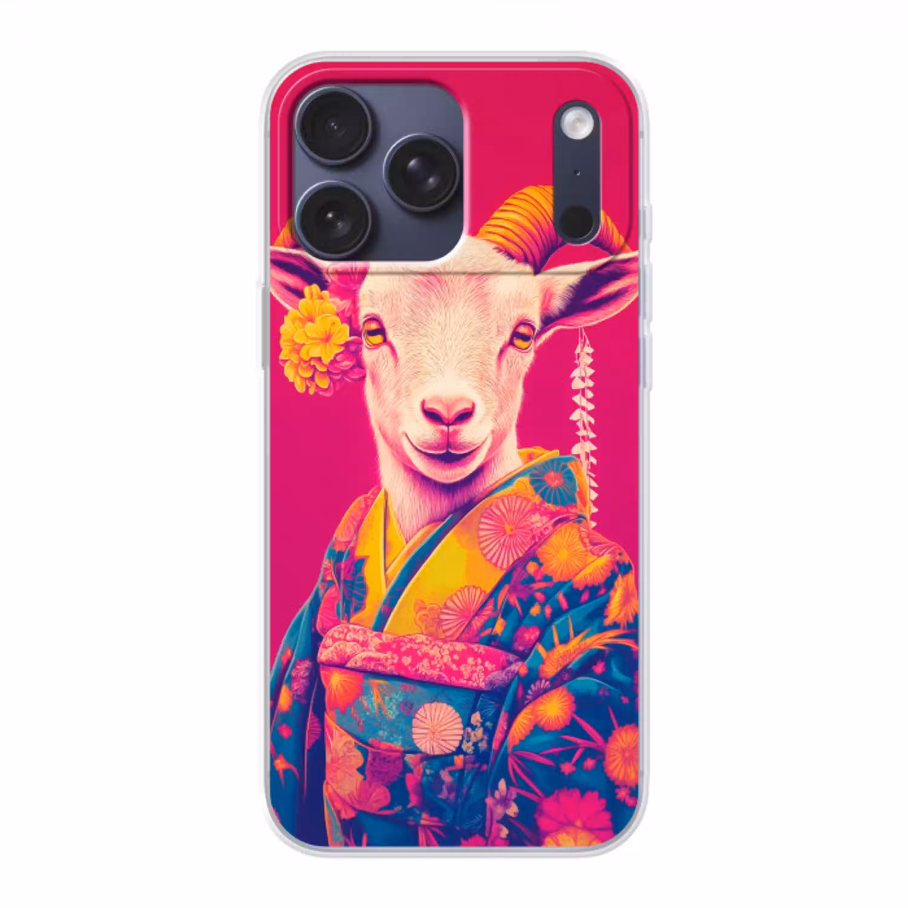 Geit - Hoorns - Kimono - Kleurrijk Telefoonhoesje iPhone 17 Pro Max klein -3d