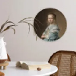 Portret van een meisje in het blauw - Schilderij van Johannes Cornelisz. Verspronck Wandcirkel kunststof plaat 5mm dik klein -sfeer4